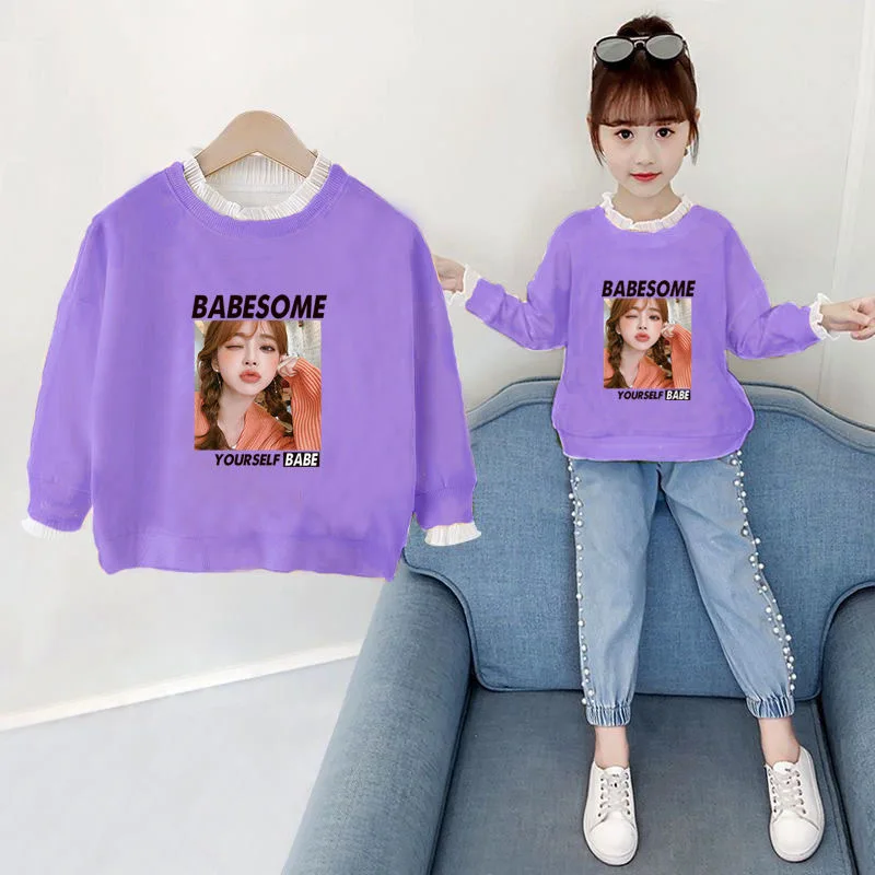 Spring Autumn Long Sleeve T-shirt For Girls 2024 Fashion Korean Style Teens Girls Cotton Tops 4 6 8 10 12 Year Children Clothing