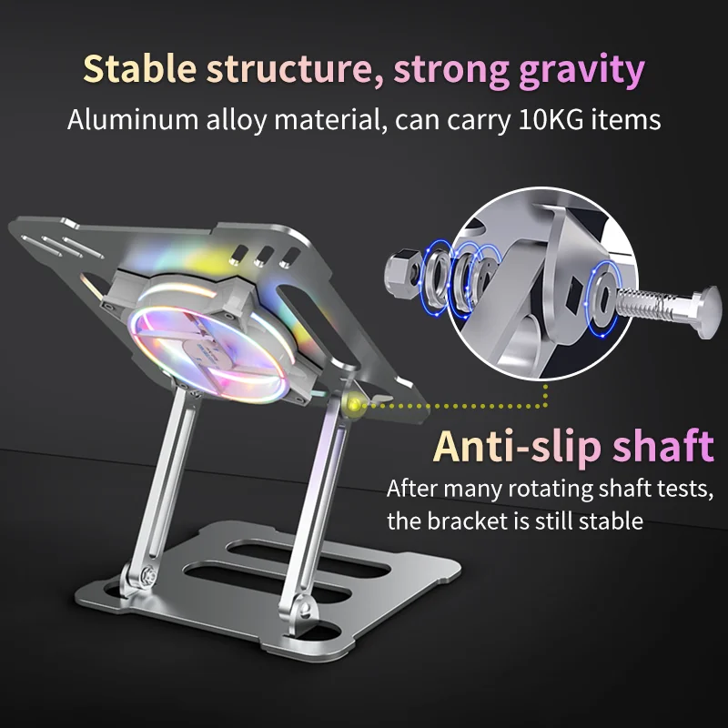 Soporte plegable para portátil con ventilador de refrigeración, antideslizante, ajustable, de aleación de aluminio, para tableta, Compatible con 10-17,3 pulgadas