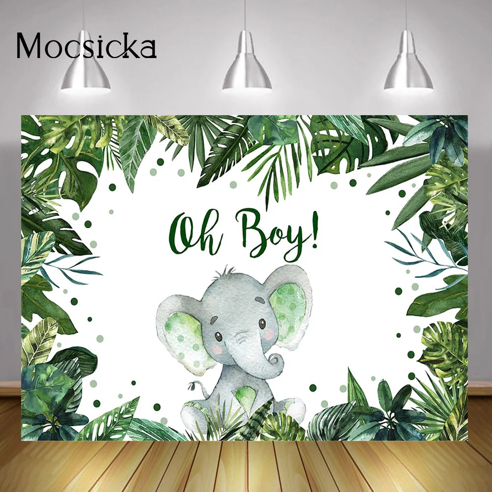 Oh Baby Jungle Newborn Elephant Background Woodland Baby Shower Photo Background Green Leaves Safari Party Decorations Photocall