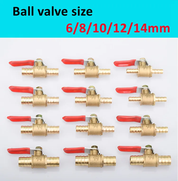 red handle small Valve 6mm 8mm 10mm 12mm 14mm Hose Barb Inline Brass Water Oil Air Gas Fuel Line Ball Valve Pipe Fittings