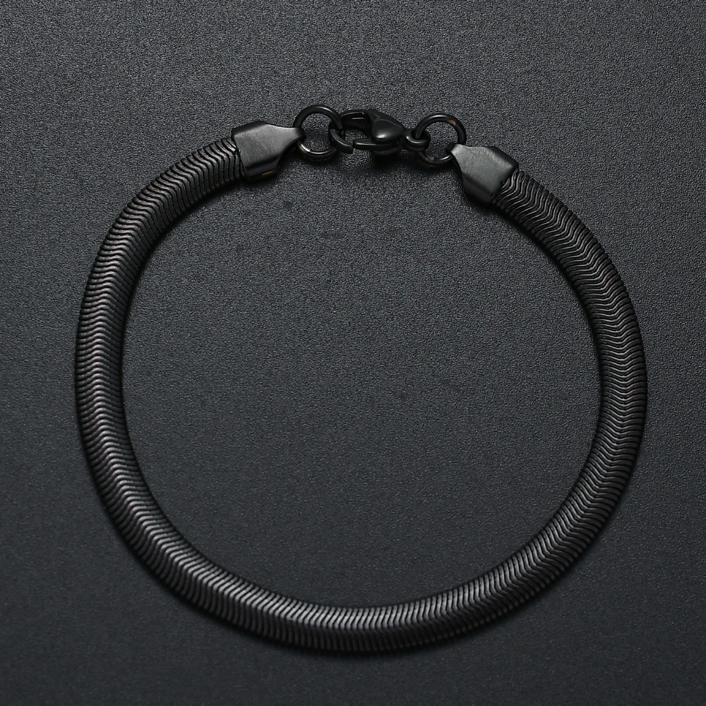 New Arrival 6MM 316L Stainless Steel Flat Snake Chain Bracelet Fashion Gold Black Color Link Bracelet For Men and Women