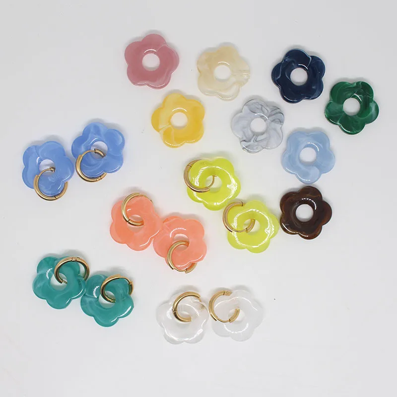 10pcs 27mm Acrylic Hollow Flower Charms For Earring Necklace Keychain Pendant Accessory Simple Hair Rope DIY Jewelry Make