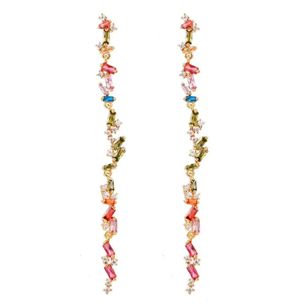 Emmaya Fascinating Design Rainbow Colors Geometry Zirconia Long Earring For Female Elegant Dress-up Wedding Party Eye-catching