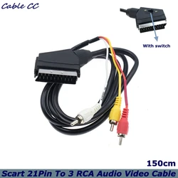 1.5m RGB Scart 21Pin To 3 RCA Audio Video Cable for NES for FCS   Triple 3 X Phono Composite Audio Video Leads European Standard
