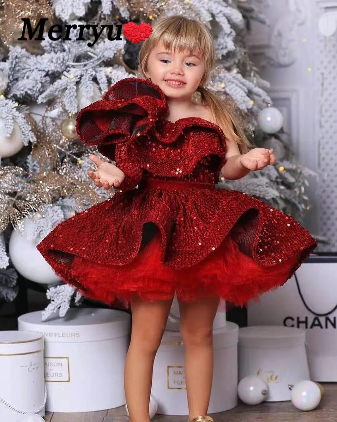 Vestido de lentejuelas de lujo para niña, vestido de princesa hasta la rodilla, vestido de fiesta de cumpleaños y Navidad