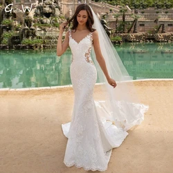 Sexy ilusão cintura renda vestido de casamento sereia personalizado roupões de noiva apliques tribunal trem vestidos de noiva