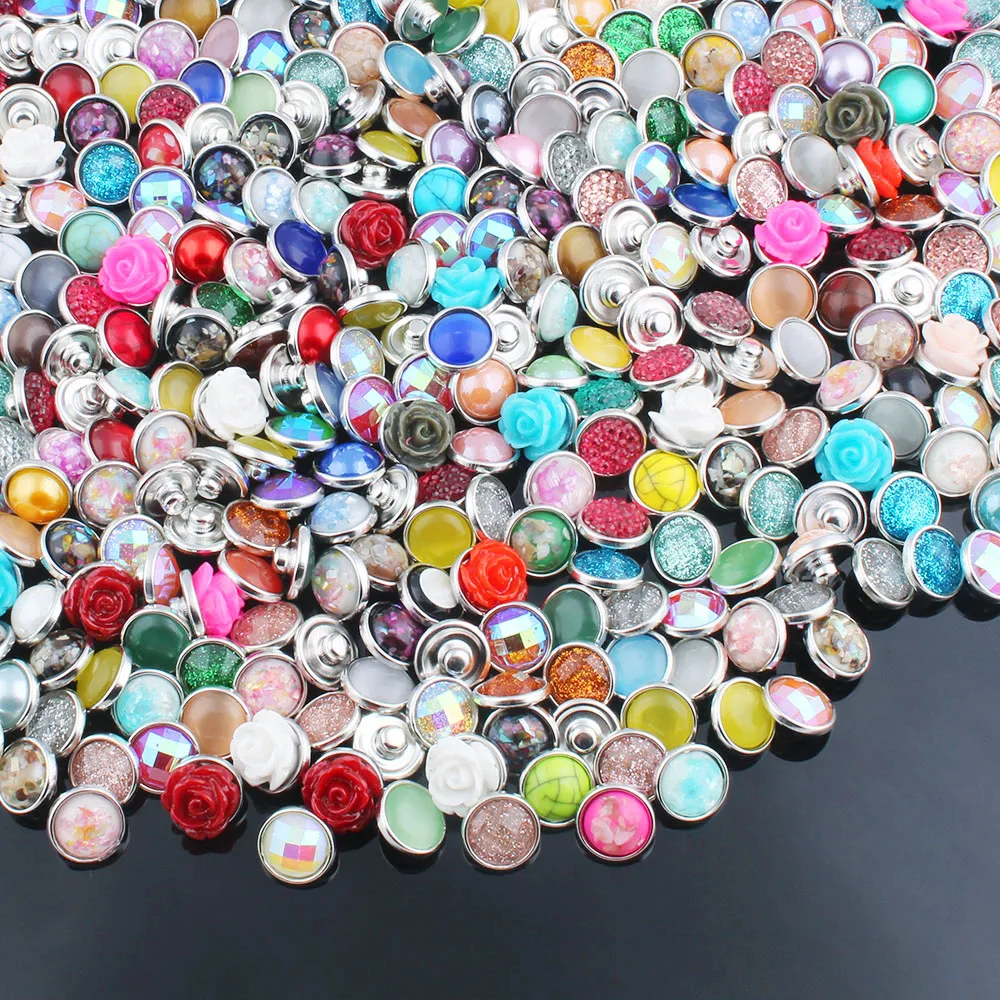 10pcs/lot Wholesale 12mm Resin Snap Button Jewelry Fit Snap Bracelet Bangle Necklace Mini 12mm Snap Buttons DIY Jewelry