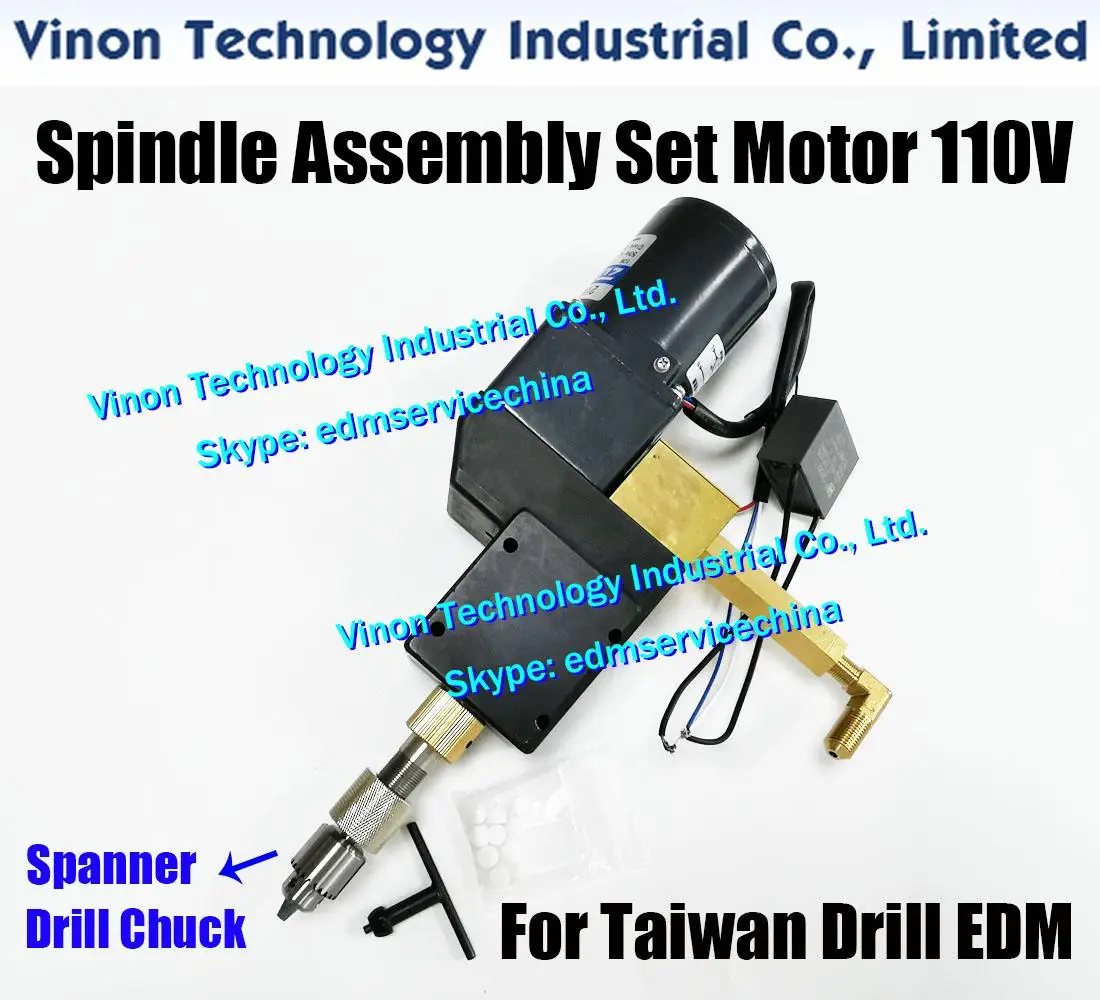 Taiwan Rotating Head with Sapanner Drill Chuck 0-4mm Set for EDM Drill. Spindle assembly include 110V motor for Chmer,Zhenbang,