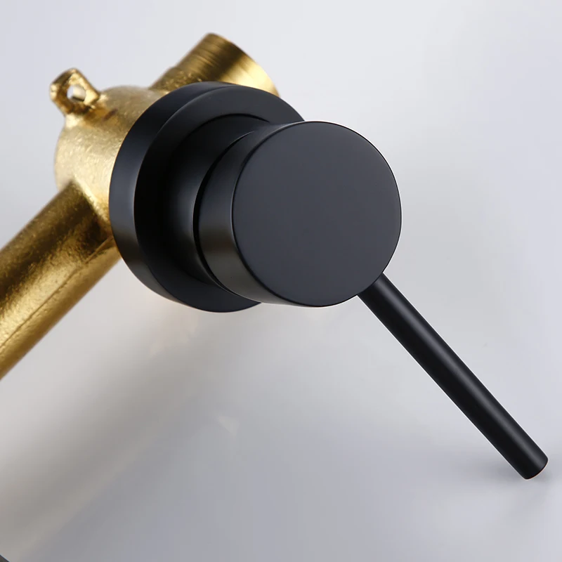 Imagem -03 - Bagnolux Moderno Quente e Frio Wall-mount Torneira Redonda Único Furo Interruptor de Válvula Cerâmica Torneira da Pia do Banheiro em Alba Preto Fosco