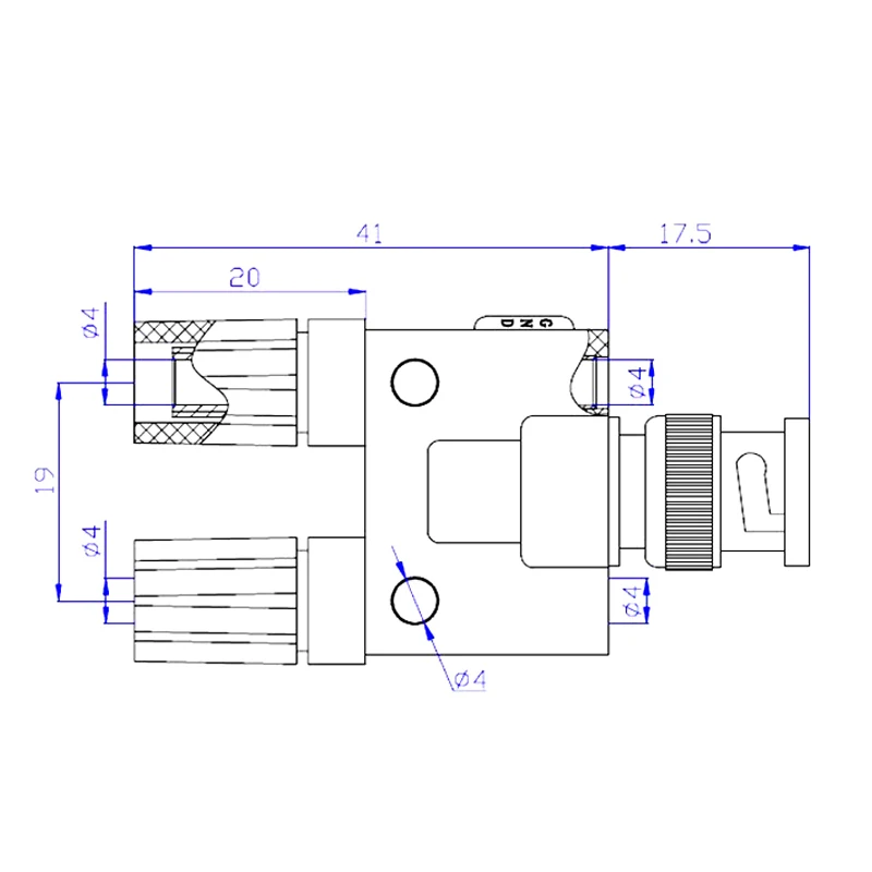 1Pcs BNC male to two dual 4mm Banana binding post jack connector Adapter bnc male to banana female jack