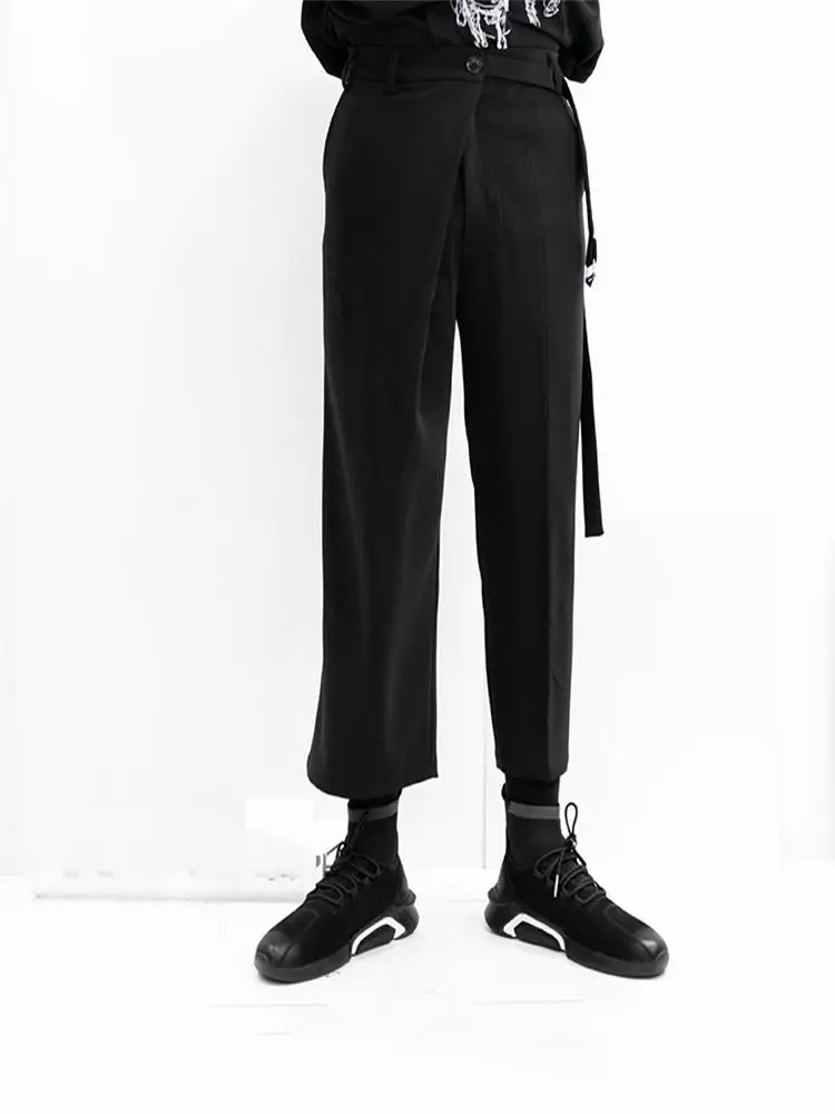 Large Size Men's Trousers Spring And Autumn New Asymmetrical Design Men's Leisure Nine Straight Leg Trousers