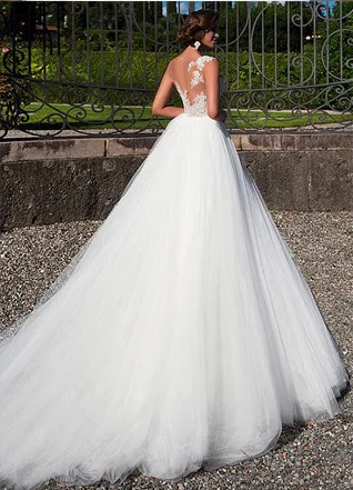 Robe de mariée de princesse à col rond, en dentelle, ligne a, en Tulle, sans manches, dos nu, sur mesure, 2020