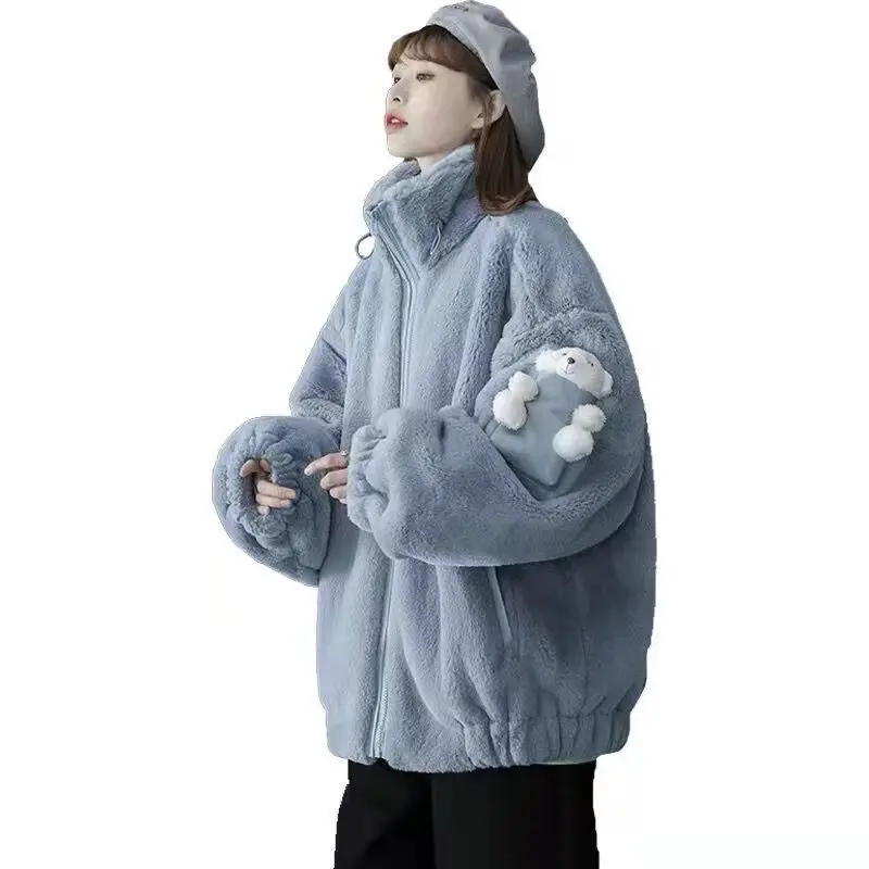 

Women's Cute Furry Solid Color Jjacket Outerwear Casual Style Fashion Sim Ple Winter Warm Solid Color Sweatshirt