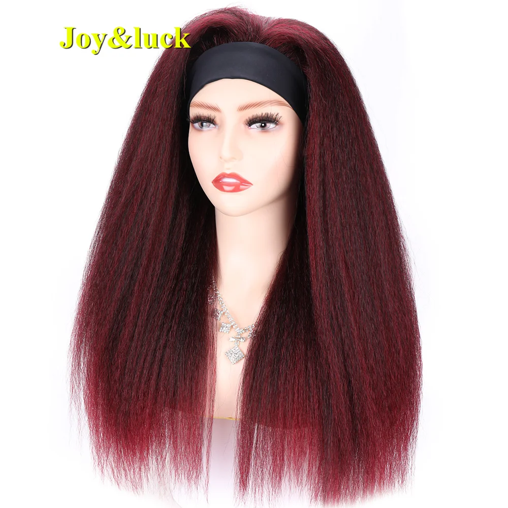 Synthetic Headband Wig Burgundy Long Kinky Straight Wigs For Africa Women Full Machine Natural Afro Hair Wigs