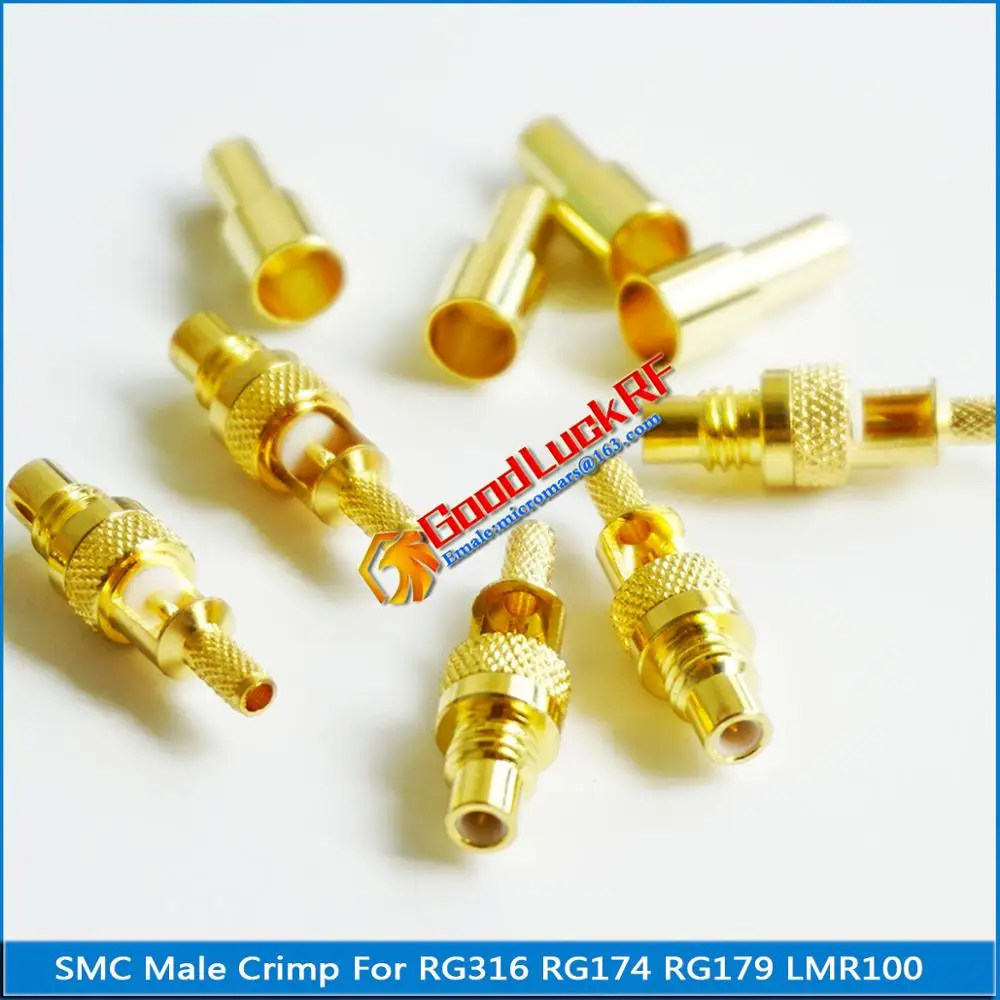 10X Pcs/lot High-quality RF Connector SMC Male Window Jack Crimp for RG316 RG174 RG179 LMR100 Cable Plug Gold Plated Coaxial