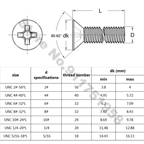 Imagen 2 del producto 10 Uds 1/4-20 UNC US rosca gruesa 304 A2-70 acero inoxidable Cruz empotrable Phillips tornillo de cabeza avellanada plana L = 3/8 ""-3""