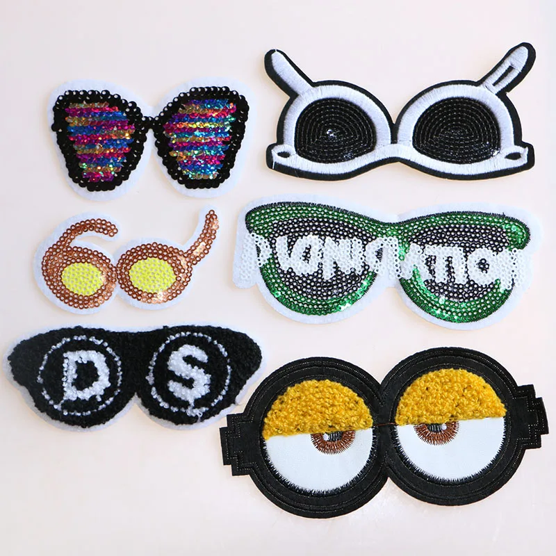 

1 Pcs Various handsome glasses Sequin Cartoon iconTowel embroidery Iron on Patches for Clothing DIY Patchwork Custom Badges