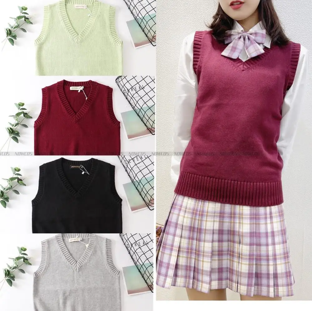 Colete Mulheres Sólida V-Neck Diário De Malha De Algodão Elegante Estudantes Menina Estilo Coreano Sem Mangas Outwear Girl Coats All-jogo Lazer