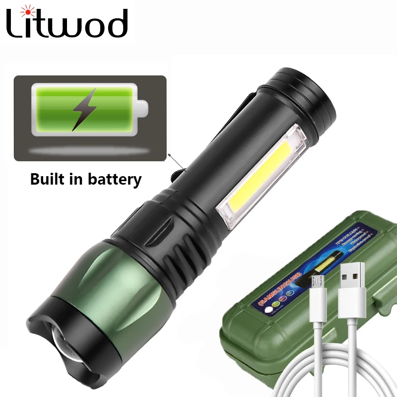 

XP-G Q5 USB Rechargable Mini LED Flashlight Super Bright 3 Modes Built in Battery Torch Waterproof Portable COB Camping Light