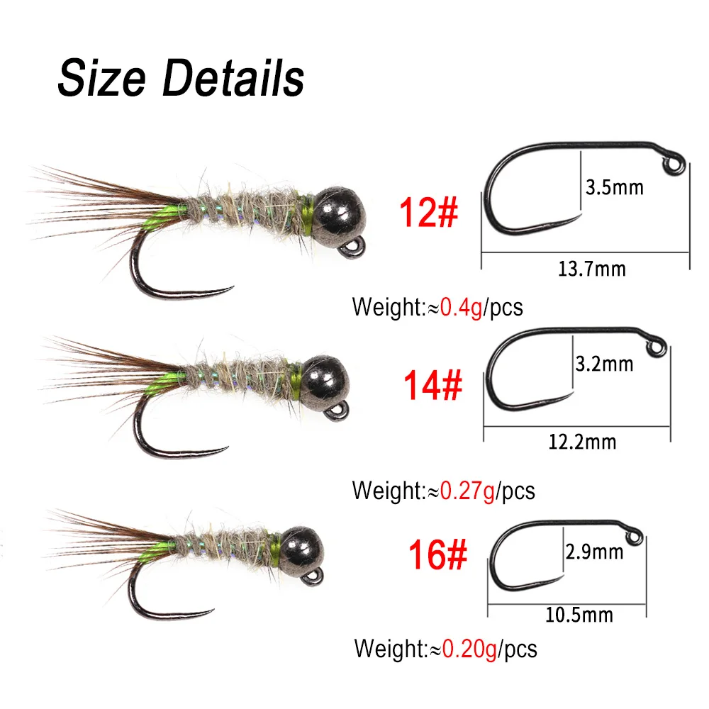 Icians 9PCS #12 #14 #16 testa di perline di tungsteno Perdigon Jig ninfe Fly bar(hook lavello rapido Fly Trout esche da pesca in acqua dolce