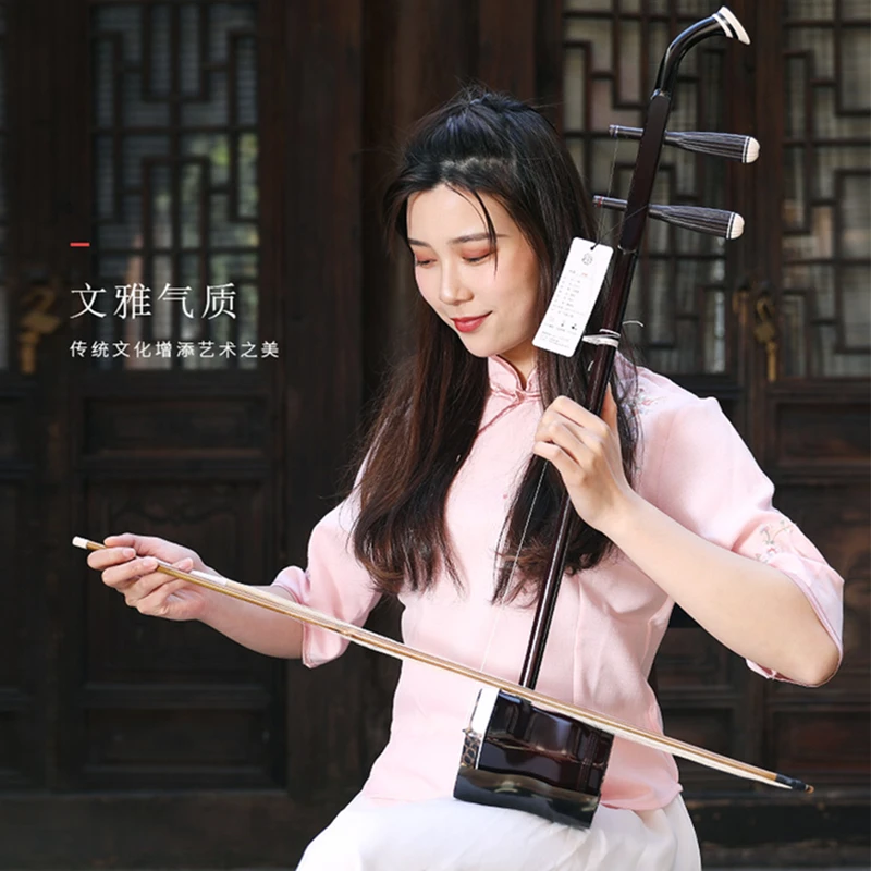 Chinese String Instrument Erhu Huqin Exclusive Engraved Code Chinese Instruments Folk Erhu with Rosin Spare Strings Bow and Book