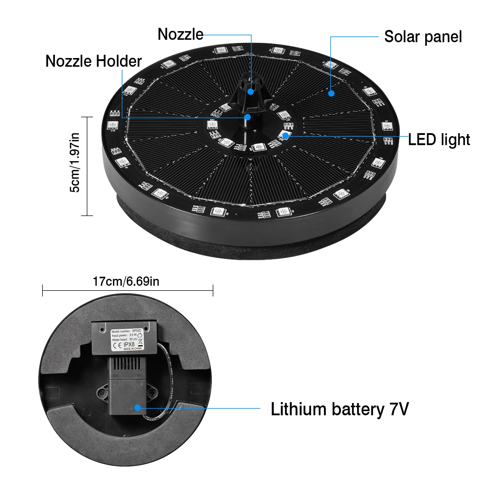 7V/3.5W Solar Fountain Colorful 21 LED Lights Swimming Pools Fountain Pump Panel Solar Powered Floating Fountain Garden Decor