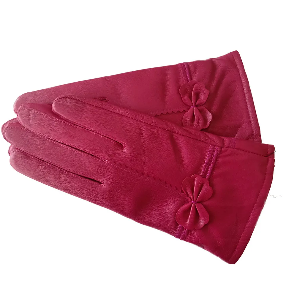 Guantes de piel auténtica para mujer, manoplas cálidas de cuero de oveja Real, guantes forrados de lana de lujo a la moda para conducir