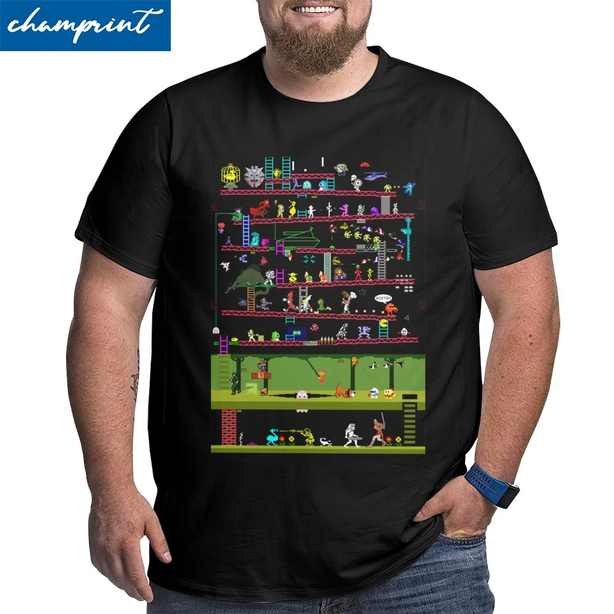 Men's T-Shirts 50 Video Game Classics Big Tall Tee Shirt Arcade Game Collage FC Console T Shirt O Neck Top Plus Size 4XL 5XL 6XL