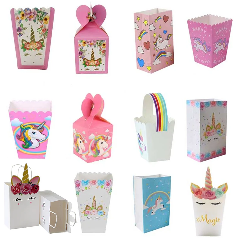 Birthday Unicorn Party Paper Gift Box Party Decorations Kids Gift bags Cookie Bags Packaging Candy Box Unicorn Theme Supplies