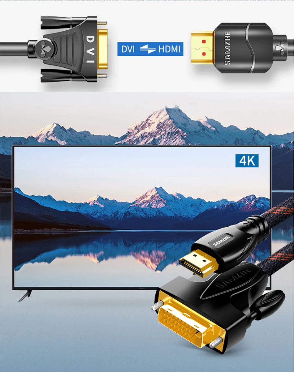 SAMZHE DVI zu HDMI-kompatibel Bi-Directional Übertragung 1080P Kabel für Computer Projektor, TV Bildschirm Xbox,Laptop – Detail 2