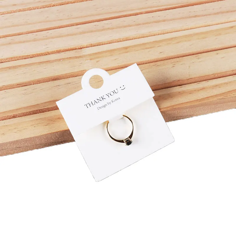 Custom Logo 50Pcs 6x6cm Rectangle Finger Ring Card White Hoop Buckle Spherical Earring Packaging Display Cards Folding Holder