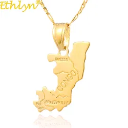 Ethlyn Republic of Congo Map Pendant Chain, Gold Color Congo-Brazzaville Map Country Map Congo Symbol  Patriotic  Jewelry P3