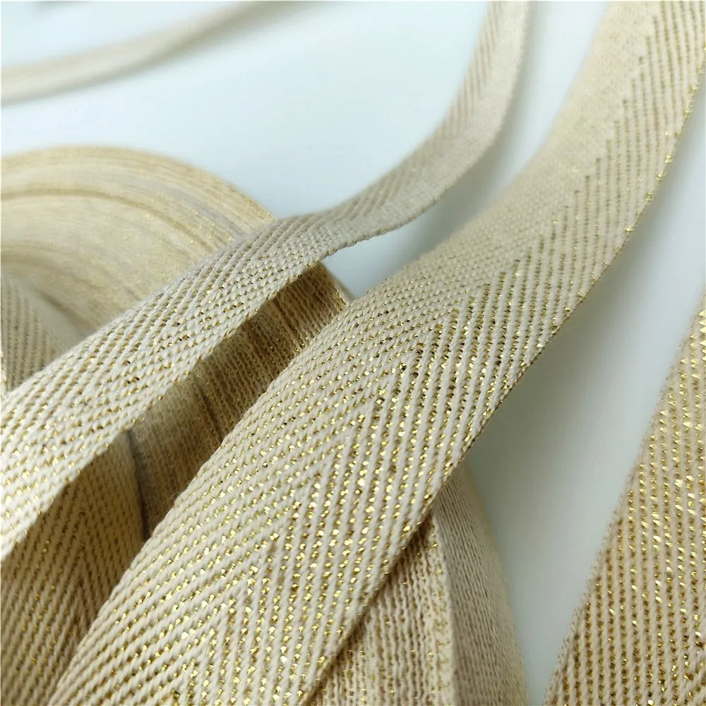 5yards Beige Twill Cotton Ribbon 10MM 15MM 20MM Width Webbing/Bias Binding Tape For Diy Bag Craft Gold Lurex Cotton Twill Tape