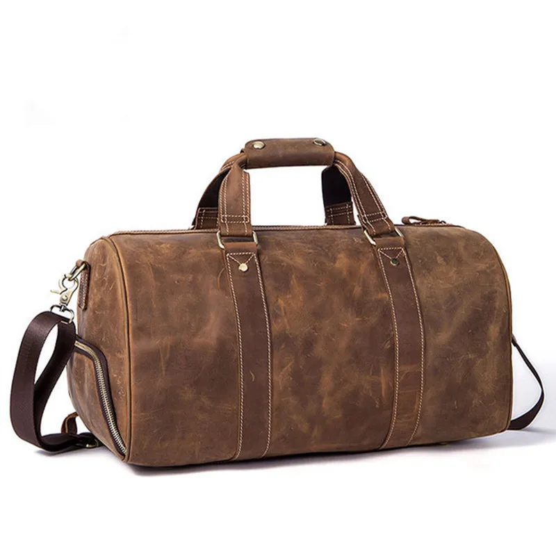 Genuine Vintage Cowhide Leather Unisex Handbags Tote Travel Bags Large Capacity Duffel Bag Buiness Travel Laptop Bags Luggage