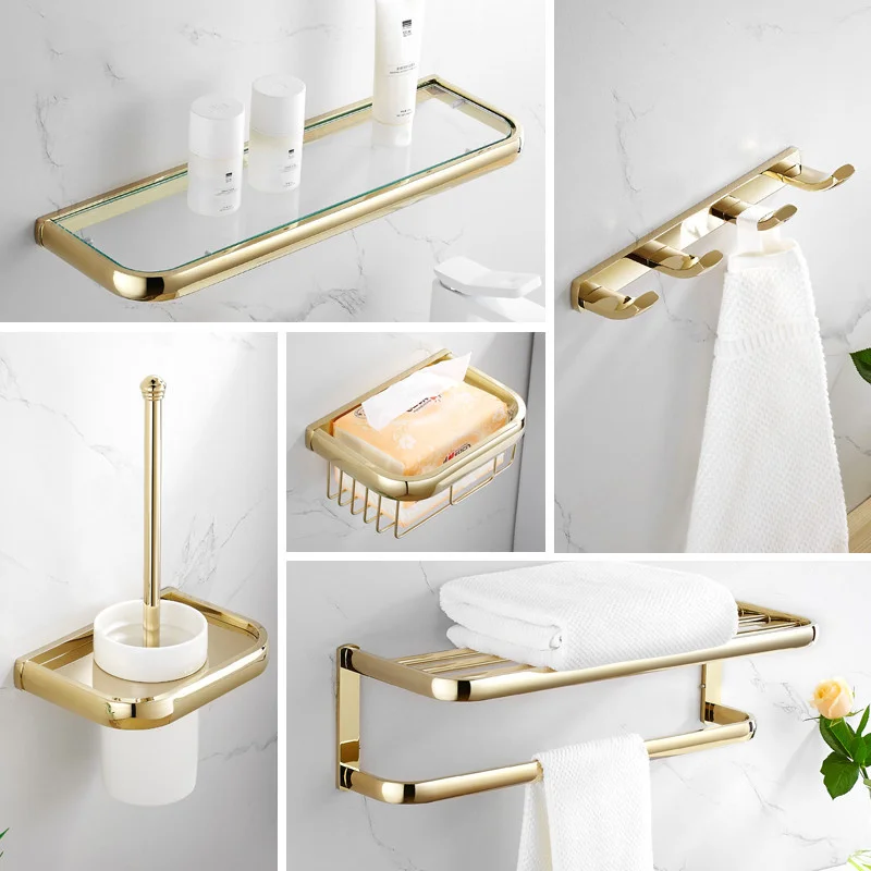 

Brass Bathroom Hardware Accessory Series, Towel Rack, Ring Paper, Toilet Brush, Toothbrush Cup Holder, Corner Shelf, Soap Dish