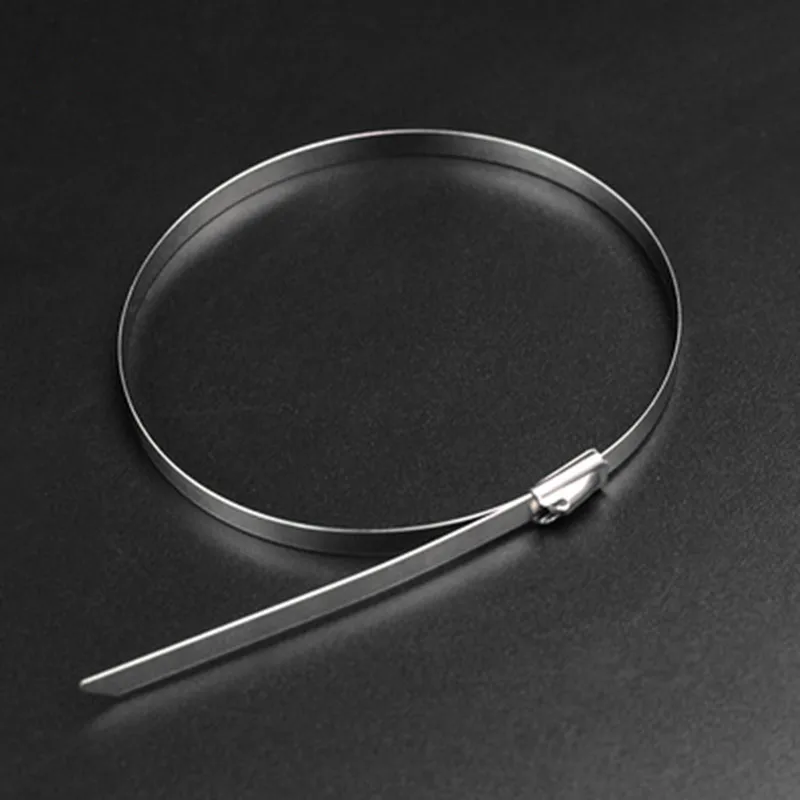 100PCS Ties 304 Stainless Steel Cable Ties Length 500mm Self-Locking Cable Zip Tie Multi-Purpose Metal Exhaust Wrap Locking