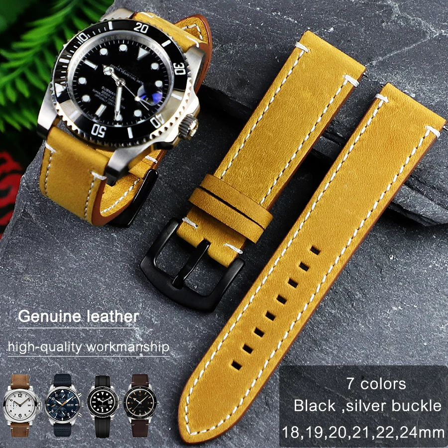 18mm,19mm,20mm,21mm,22mm,24mm Vintage Leather Watch Strap Quick Release Pins Watch Band for Samsung Huawei IWC Watchbands
