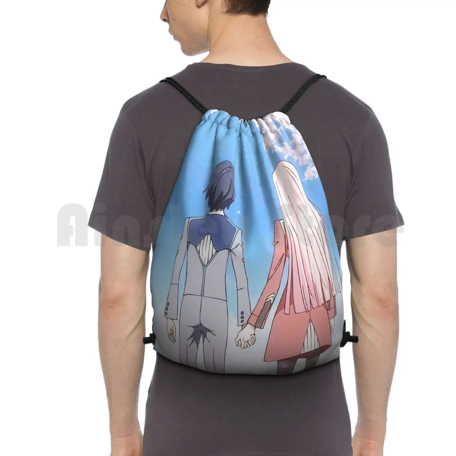 Hiro And Zero Two Backpack Drawstring Bag Riding Climbing Gym Bag Hiro Zero Two Anime