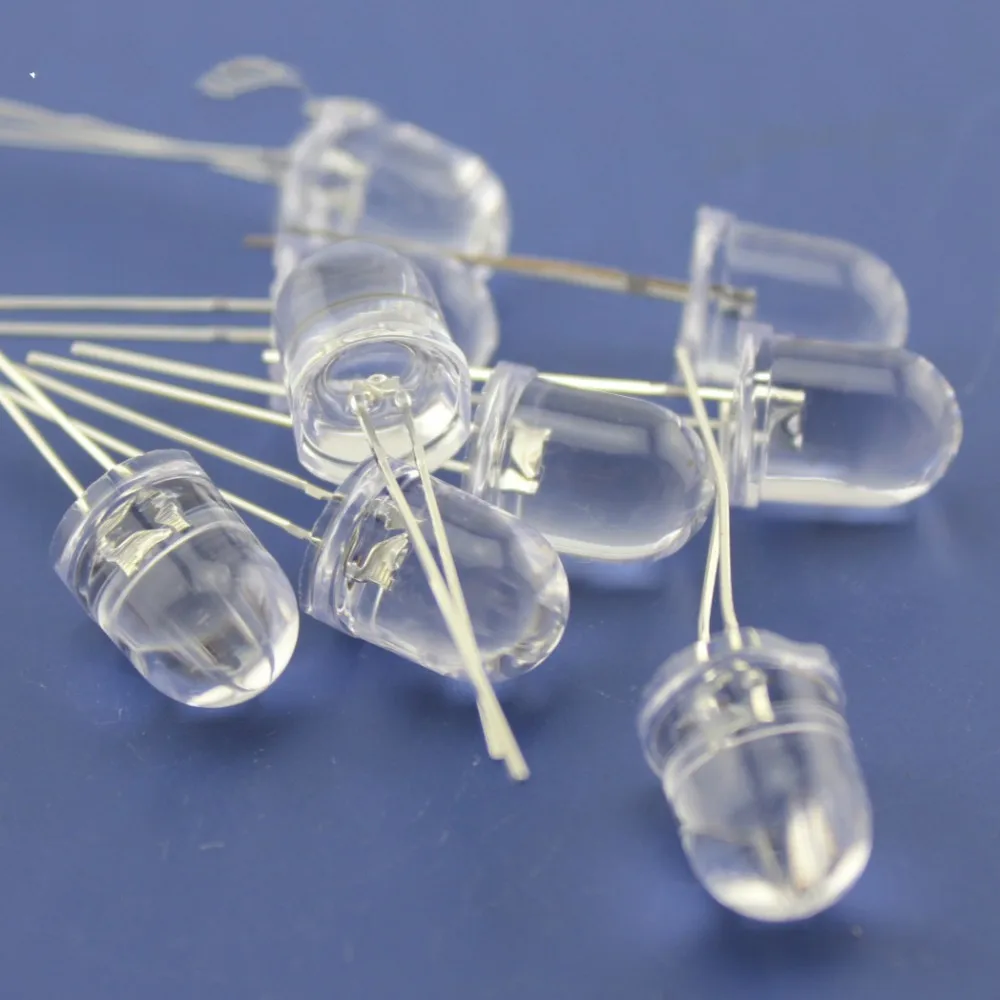 250 Stuks Led 10Mm Wit Transparant Ronde Wit/Geel/Rood/Groen/Blauw Led Light Emitting diode Lamp Water Clear F10 Led Diodes