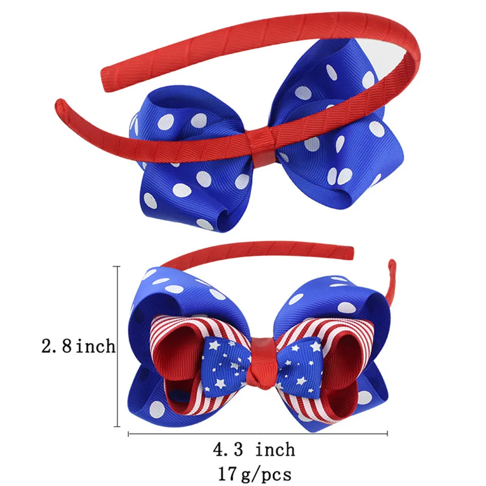 Prowow 4th Of July Girl Hairbands For Children Hair Accessories Festival Party Hairband Stars Striped Patchwork USA Hair Bows