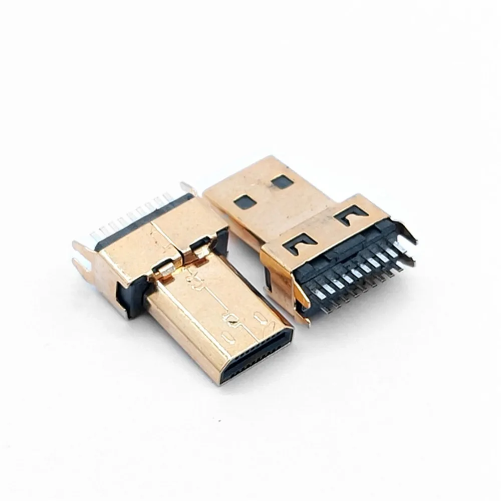 MINI マイクロ HDTV 対応オスジャック/プラグコネクタ 19PIN 180 度金メッキ hd 19 PIN