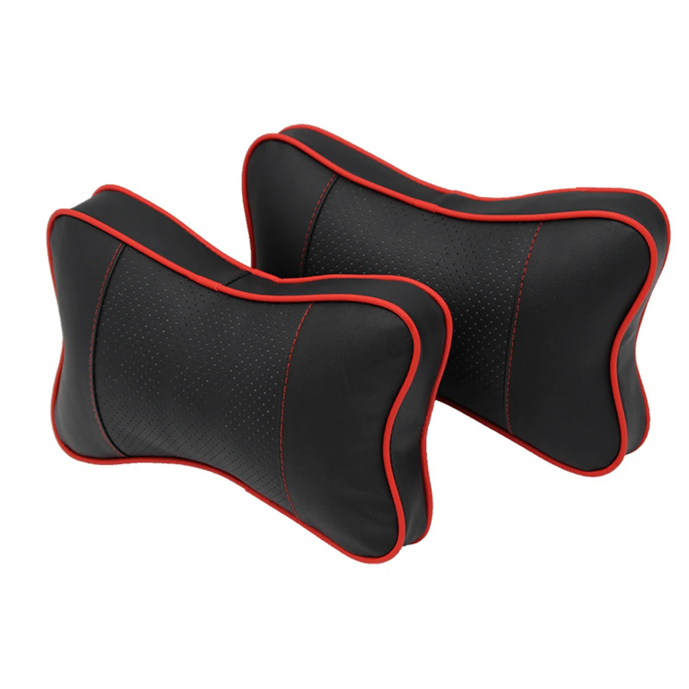 

2 шт., автомобильная подушка из искусственной кожи, подголовник, подушка для шеи, чехол для сиденья, красная линия