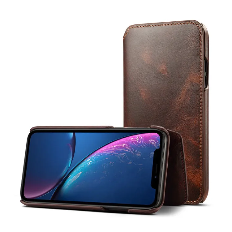 Étui portefeuille à rabat en cuir véritable de luxe, pour iPhone 6 7 8plus x Poly Xs Max 11 11Pro 11Pro Max Samsung S9 S10 S10plus S10e