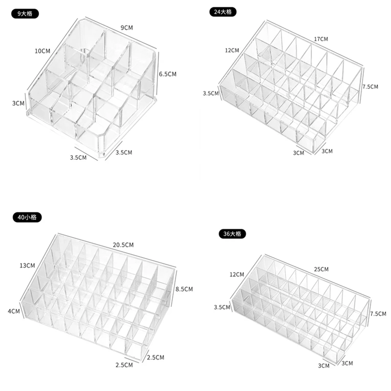 9/24/36/40 Grids Acrylic Makeup Organizer Lipstick Transparent  Display Rack Case Cosmetic Nail Polish Make Up Organiser Tool