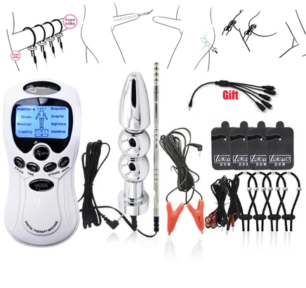 BDSM Electric Shock Anal Vagina Plug Urethral Catheter Penis Ring Electro Stimulator Nipple Clamp Massage Pad Medical Sex Toys