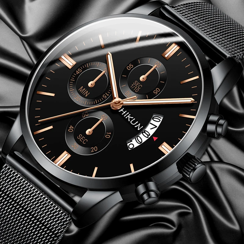 2023 Men Watches Luxury Famous Brand Men Stainless Steel Mesh Belt Calendar Watch Men Business Quartz Watch relogio masculino