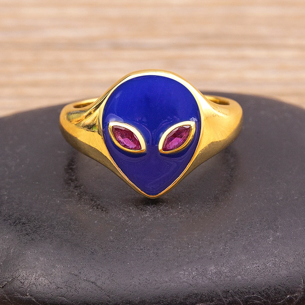 Neuer trendiger UFO-Fingerring, Alien-Form, vergoldet, 8 Farben, für Frauen, Paar, Emaille, stapelbarer Fingerring, verstellbarer Schmuck