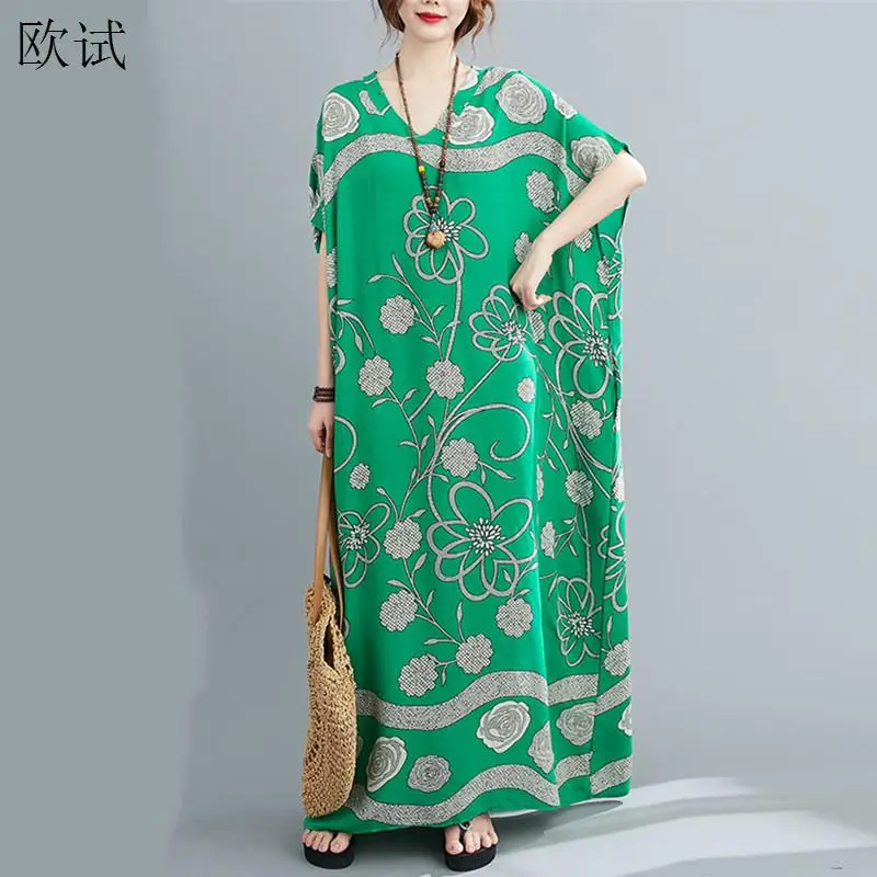 Oversized Cotton Satin Floral Dress Women Casual Maxi Long Summer Beach Boho Dress Ladies Flower Dresses New Fashion 2023