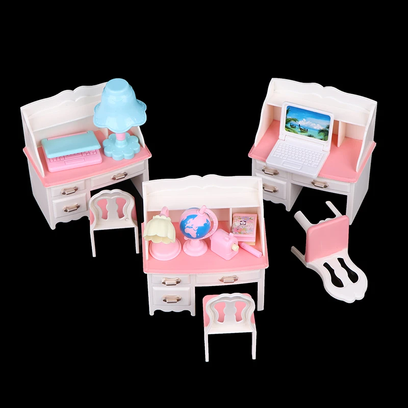 

1 Set Doll Play Dollhouse Furniture Desk+Lamp+Laptop+Chair Dollhouse Accessories For 1/6 Doll Dollhouse Decoration