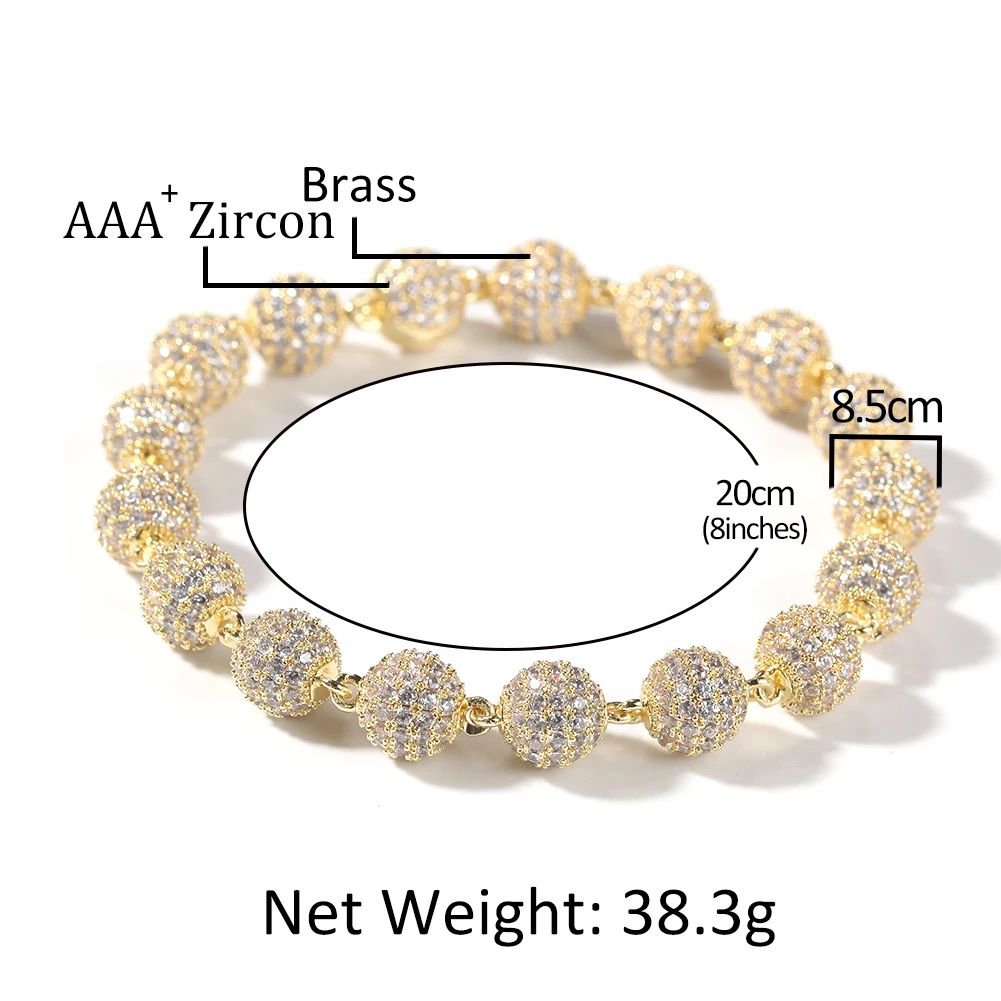 8.5mm Round Ball Miami Cuban  Bracelet Micro Paved Cubic Zircon Cuban Bracelet Mens Women Hip Hop Jewelry